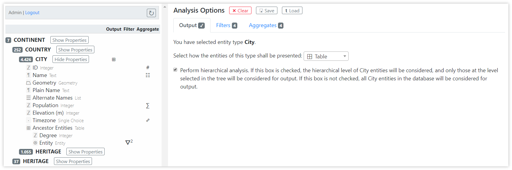 Analysis Options Pane - Output Tab