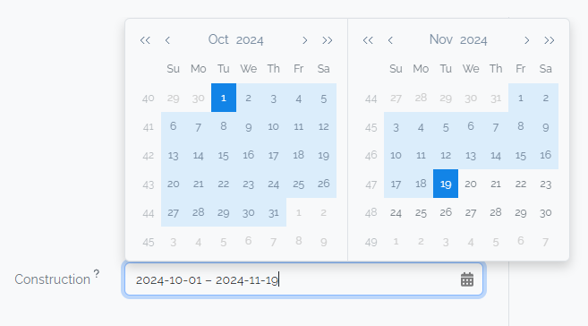 Image of the date range input